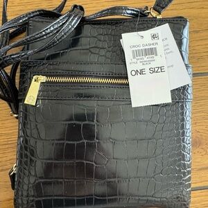 Never Used***Giani Bernini Black Croc-Embossed Crossbody Bag with Gold Accents